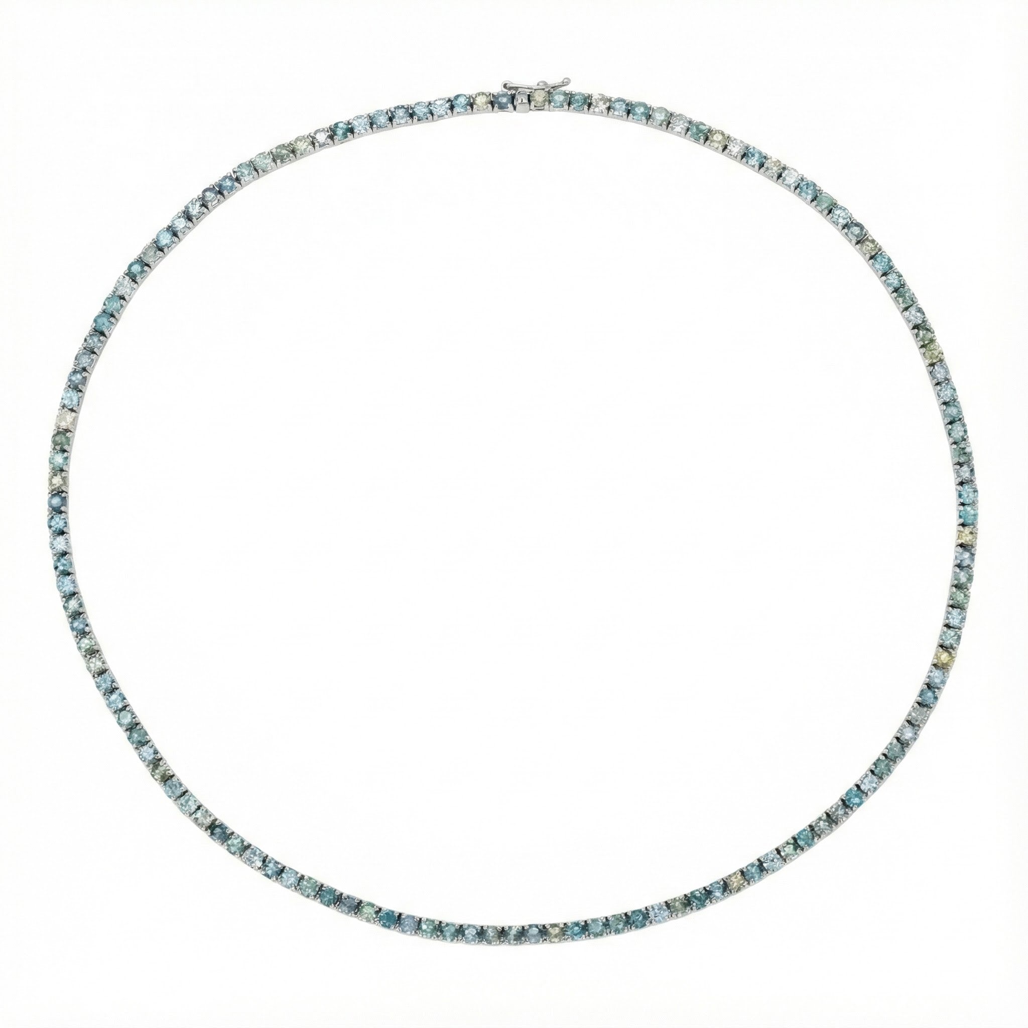 Ombre Sapphire Tennis Necklace | 17.17 ctw Blue & Green Sapphires | 14K White Gold | 18" - Brownee Jewelers