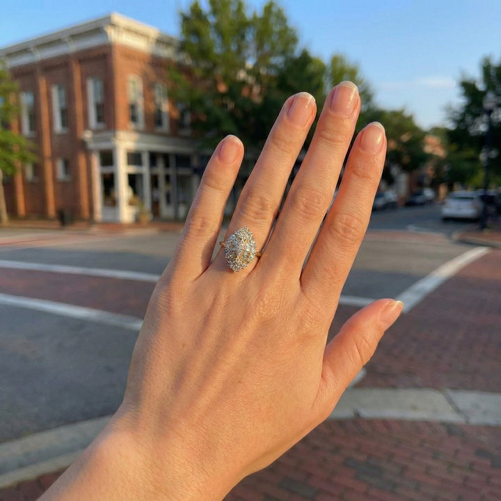 2.00 ctw Diamond Cluster Ring | Round & Baguette Diamonds | 10K Yellow Gold - Brownee Jewelers