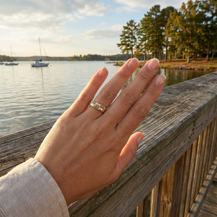 Le Vian® 14K Honey Gold™ Nude Diamond™ Band (1/4 ctw) This modern Le Vian® band features a bold geometric design accented with 1/4 carat of Nude Diamonds™ set into shimmering square stations