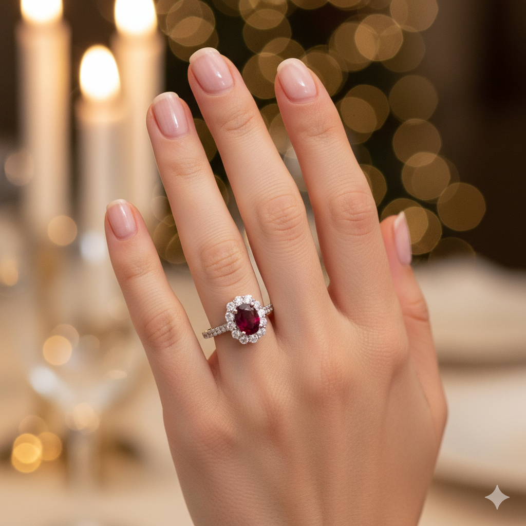 14K White Gold .30ct Ruby & .24ct Diamond Ring