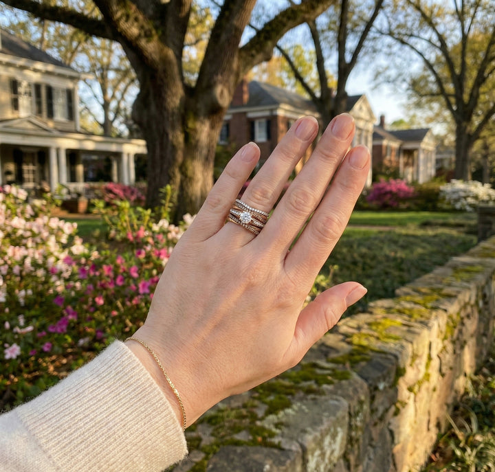 0.72 ct Round Diamond Bridal Set | Diamond Accented Bands | 14K Rose Gold - Brownee Jewelers