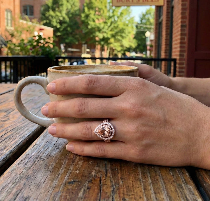 Le Vian Crème Brûlée® 14K Strawberry Gold® Ring with Peach Morganite™ & Nude Diamonds™ Indulge in warm, romantic sparkle with this breathtaking Le Vian Crème Brûlée® ring, crafted in signature 14K Strawberry Gold®