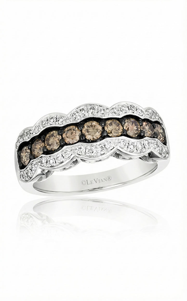 14K White Gold Le Vian® Chocolate & White Diamond Band This striking Le Vian® band features a row of rich Chocolate Diamonds® framed by scalloped halos of brilliant Vanilla Diamonds®.