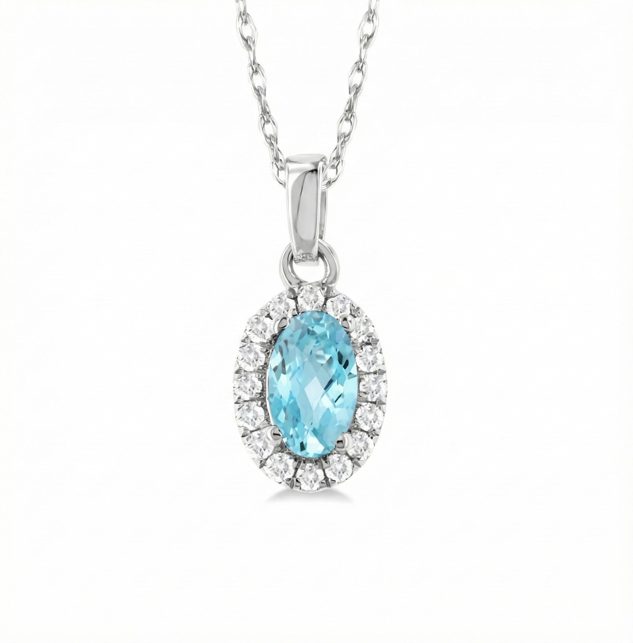 Aquamarine Diamond Halo Pendant, Oval 5×3 mm, 0.07 ctw
