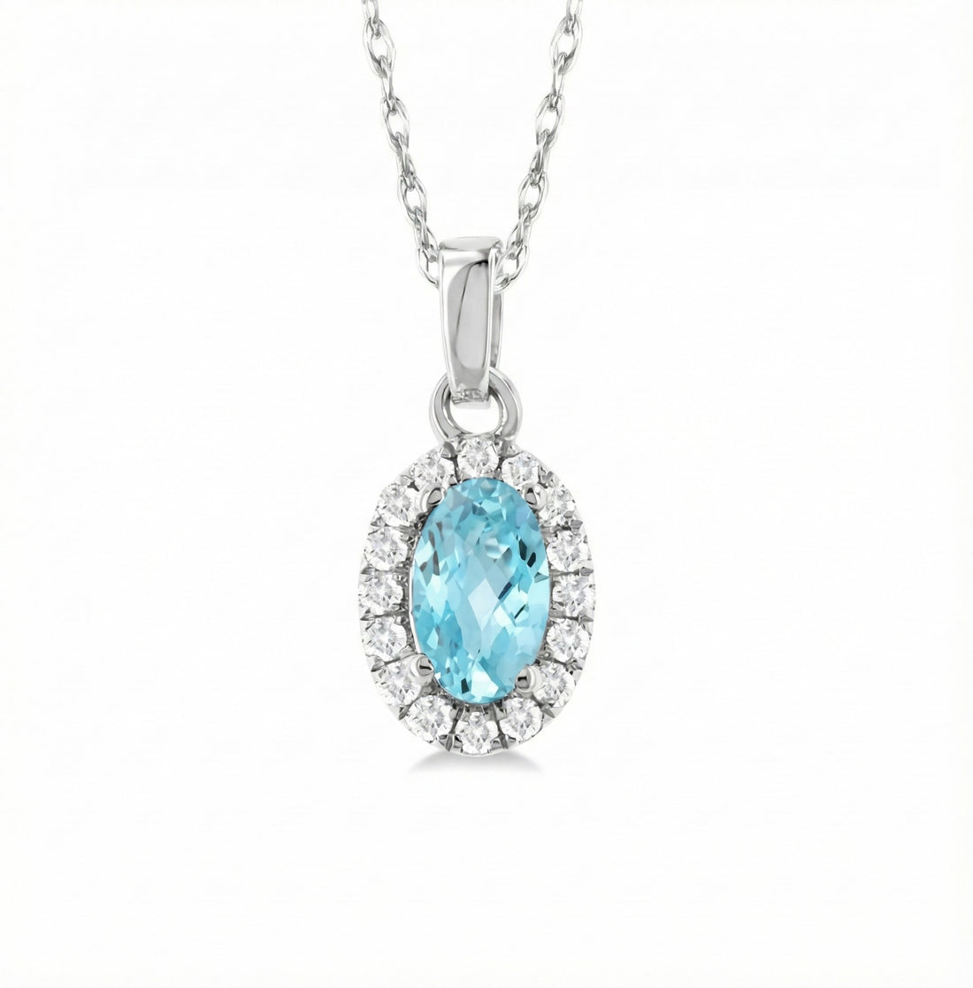 Aquamarine Diamond Halo Pendant, Oval 5×3 mm, 0.07 ctw