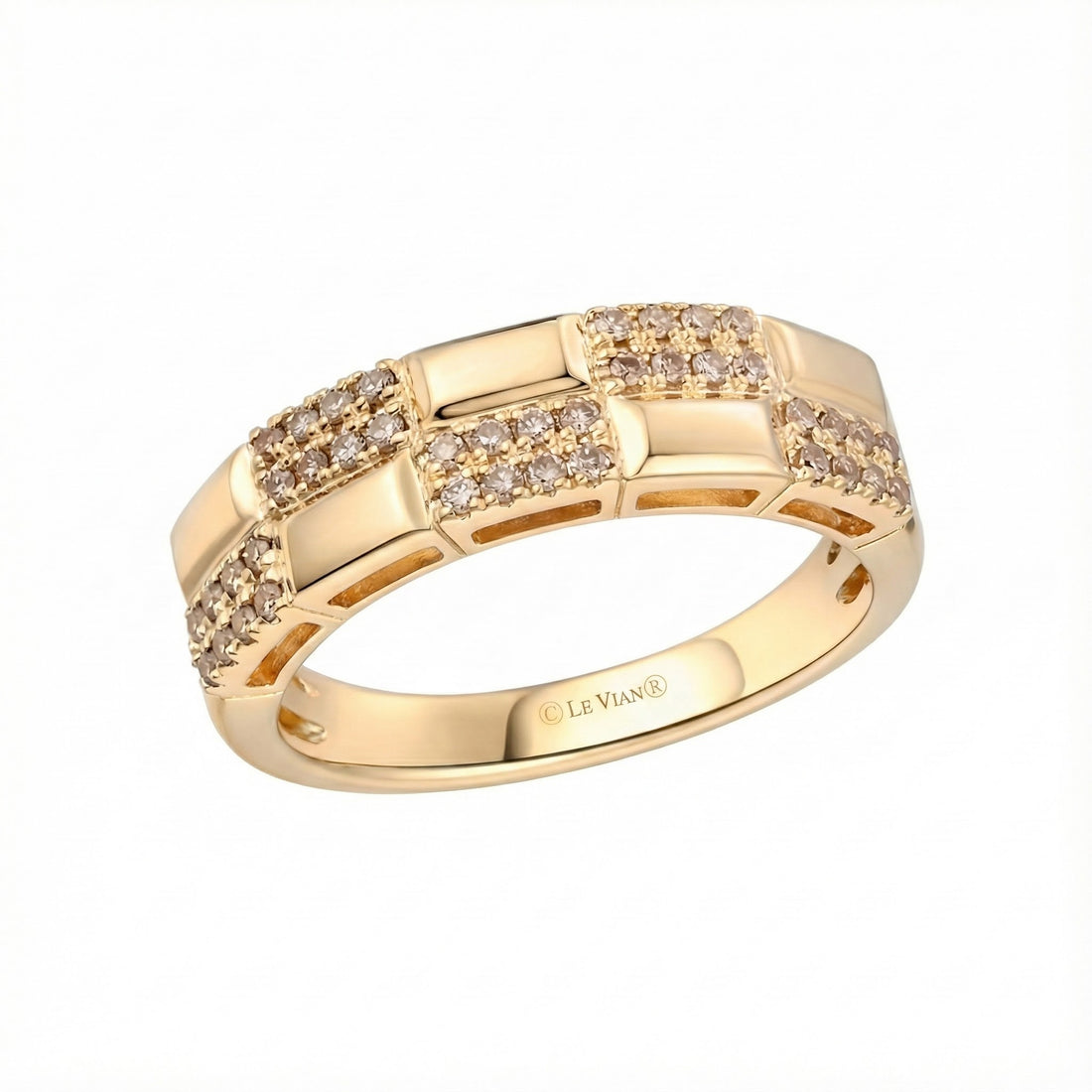 Le Vian® 14K Honey Gold™ Nude Diamond™ Band (1/4 ctw) This modern Le Vian® band features a bold geometric design accented with 1/4 carat of Nude Diamonds™ set into shimmering square stations