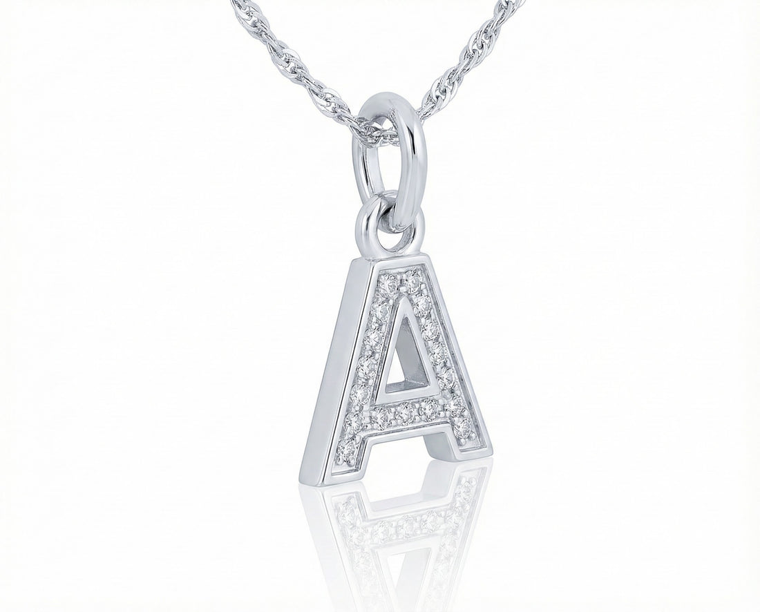 Silver Block “A” Diamond Initial Pendant