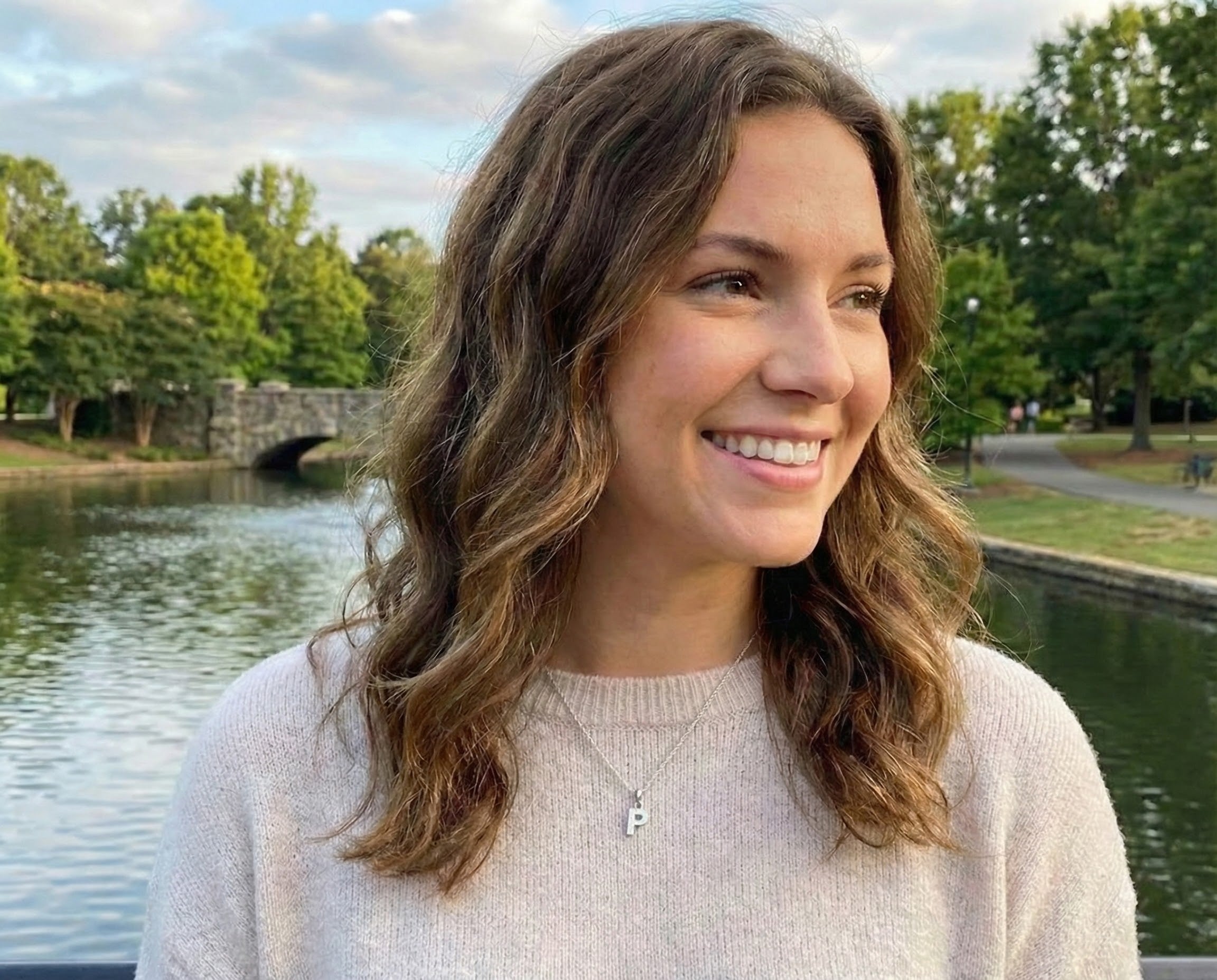 Silver Diamond Block “P” Initial Pendant – 1/20 CTW