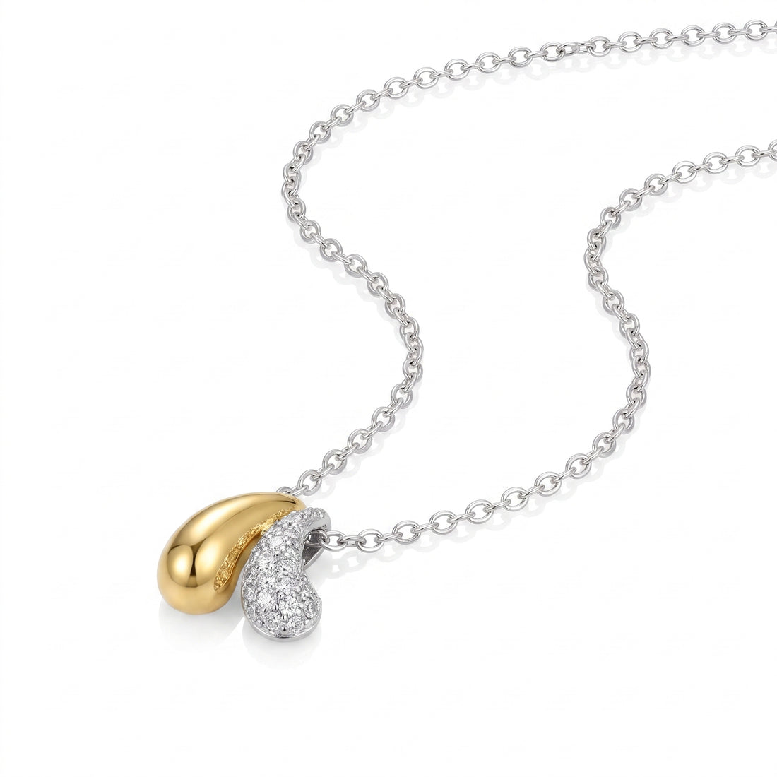 16+2 Inch Sterling Silver & 18K Gold-Plated DiamondLite® Cubic Zirconia Double Teardrop Adjustable Necklace