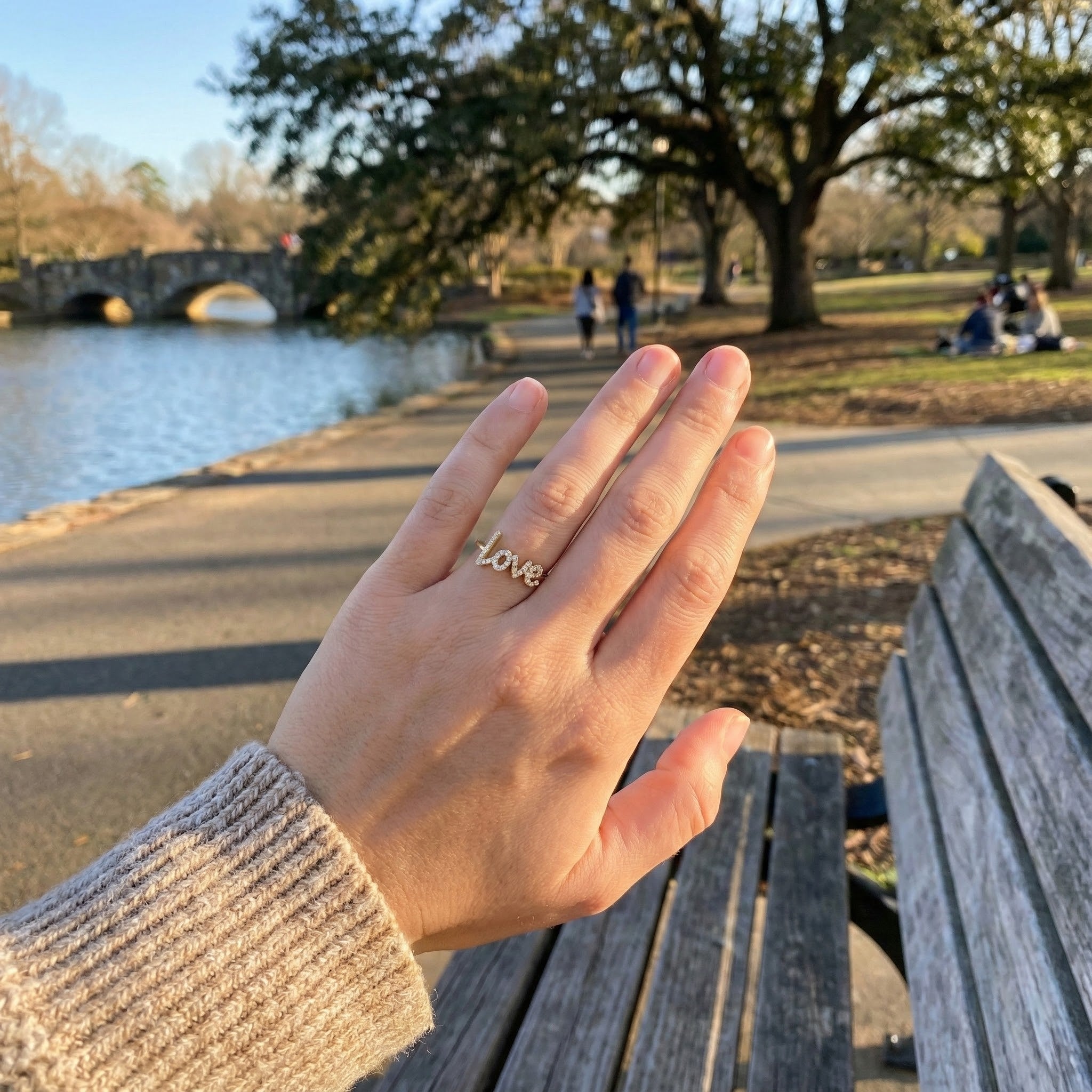 Diamond “Love” Ring | 14K Yellow Gold | Pavé Diamond Script Ring | Romantic Statement Design - Brownee Jewelers