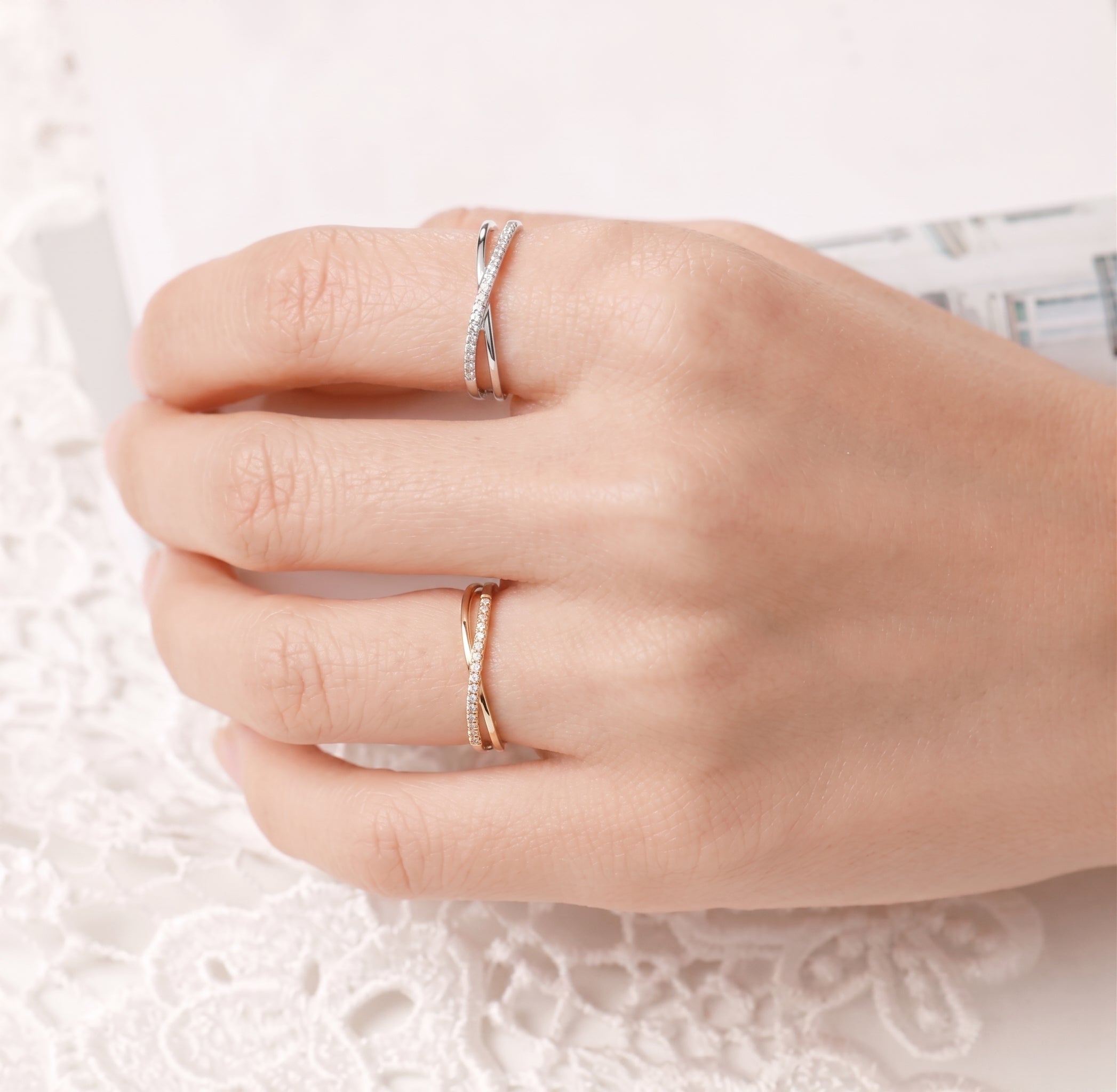Pavé Diamond Bypass Stackable Ring | 14K Yellow Gold | 0.06 CTW Diamonds | R6166-06YD - Brownee Jewelers