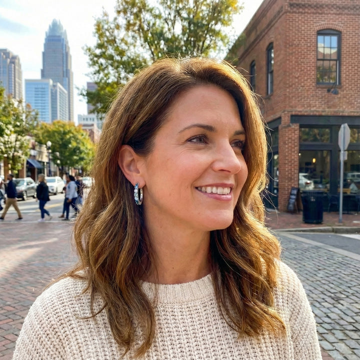 Ombre Blue & Green Sapphire Hoop Earrings | 1.68 ctw | 14K White Gold | Gradient Gemstone Hoops - Brownee Jewelers