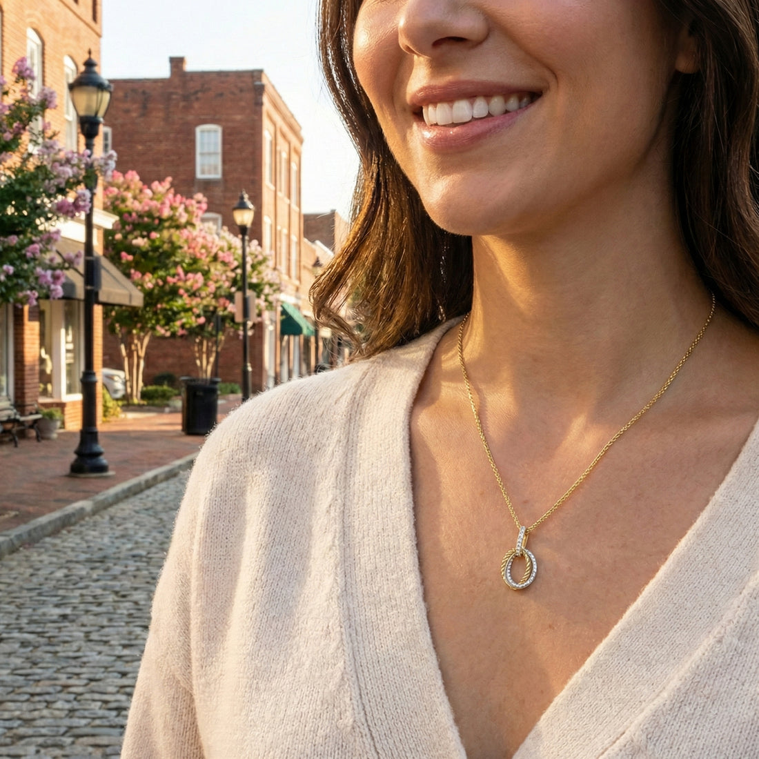 Diamond Oval Chopin Chain Necklace | 14K Yellow & White Gold | 0.30 ctw | Two-Tone Pendant - Brownee Jewelers