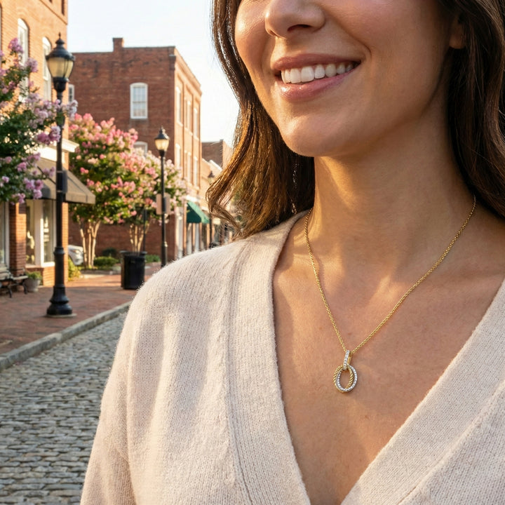 Diamond Oval Chopin Chain Necklace | 14K Yellow & White Gold | 0.30 ctw | Two-Tone Pendant - Brownee Jewelers