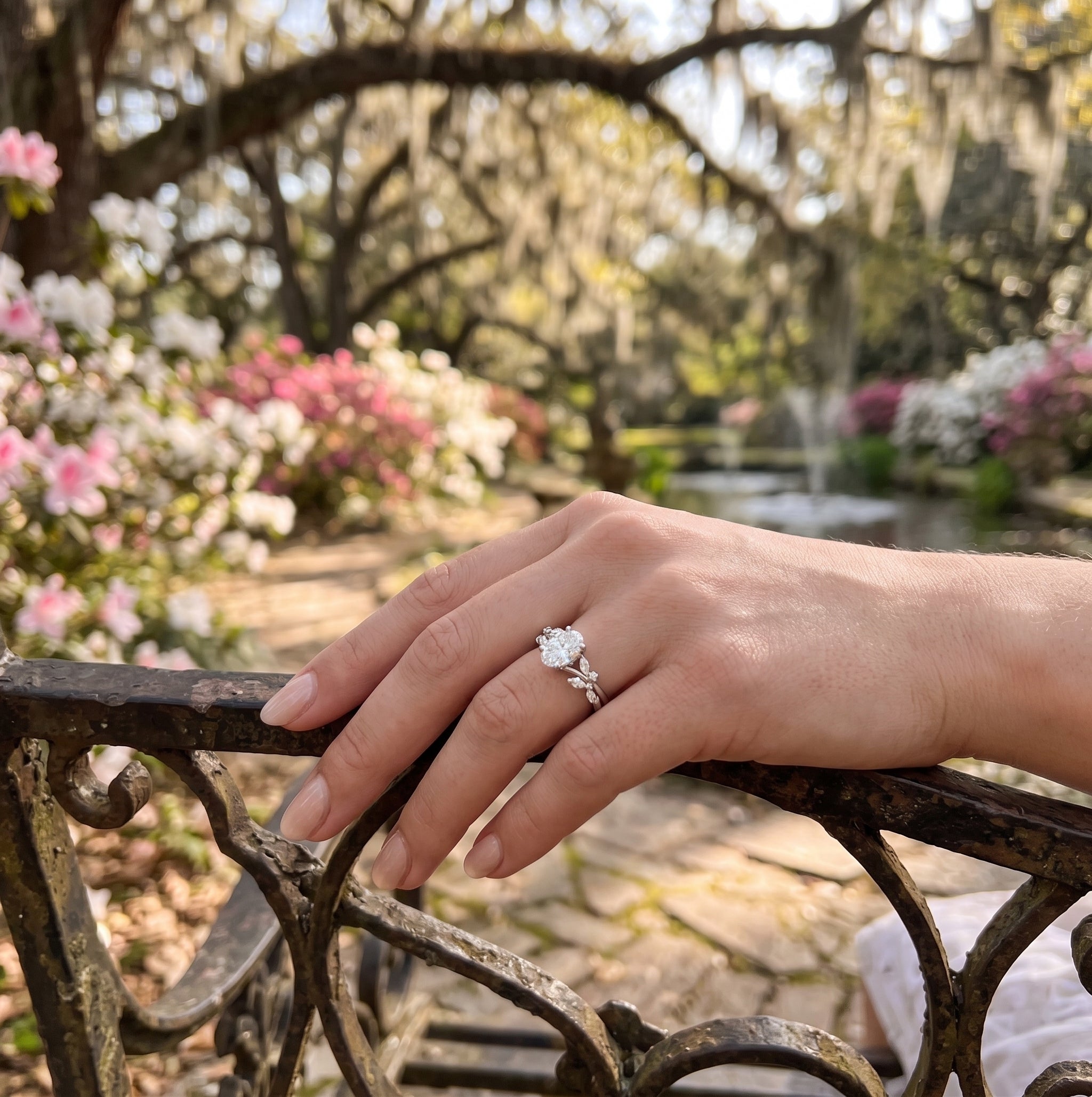 1 CT Oval Lab-Grown Diamond Engagement Ring | 10K White Gold | 1.25 CTTW Round & Marquise Diamond Accents | LGR49190-125 - Brownee Jewelers