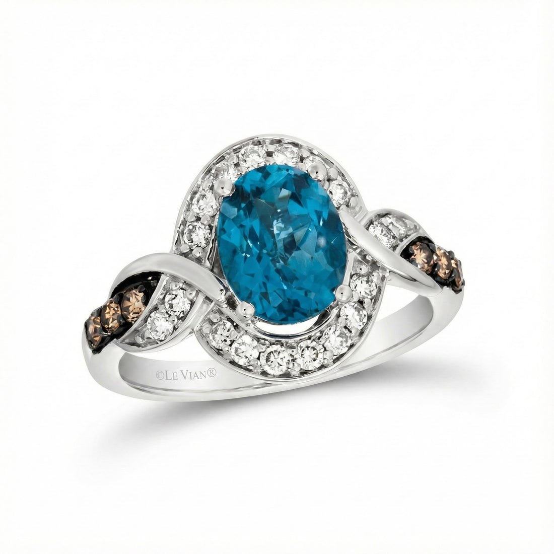 Le Vian® 14K Vanilla Gold® Ring with Deep Sea Blue Topaz™, Chocolate Diamonds® & Nude Diamonds™ Brilliant blue color meets sophisticated contrast in this stunning Le Vian® design
