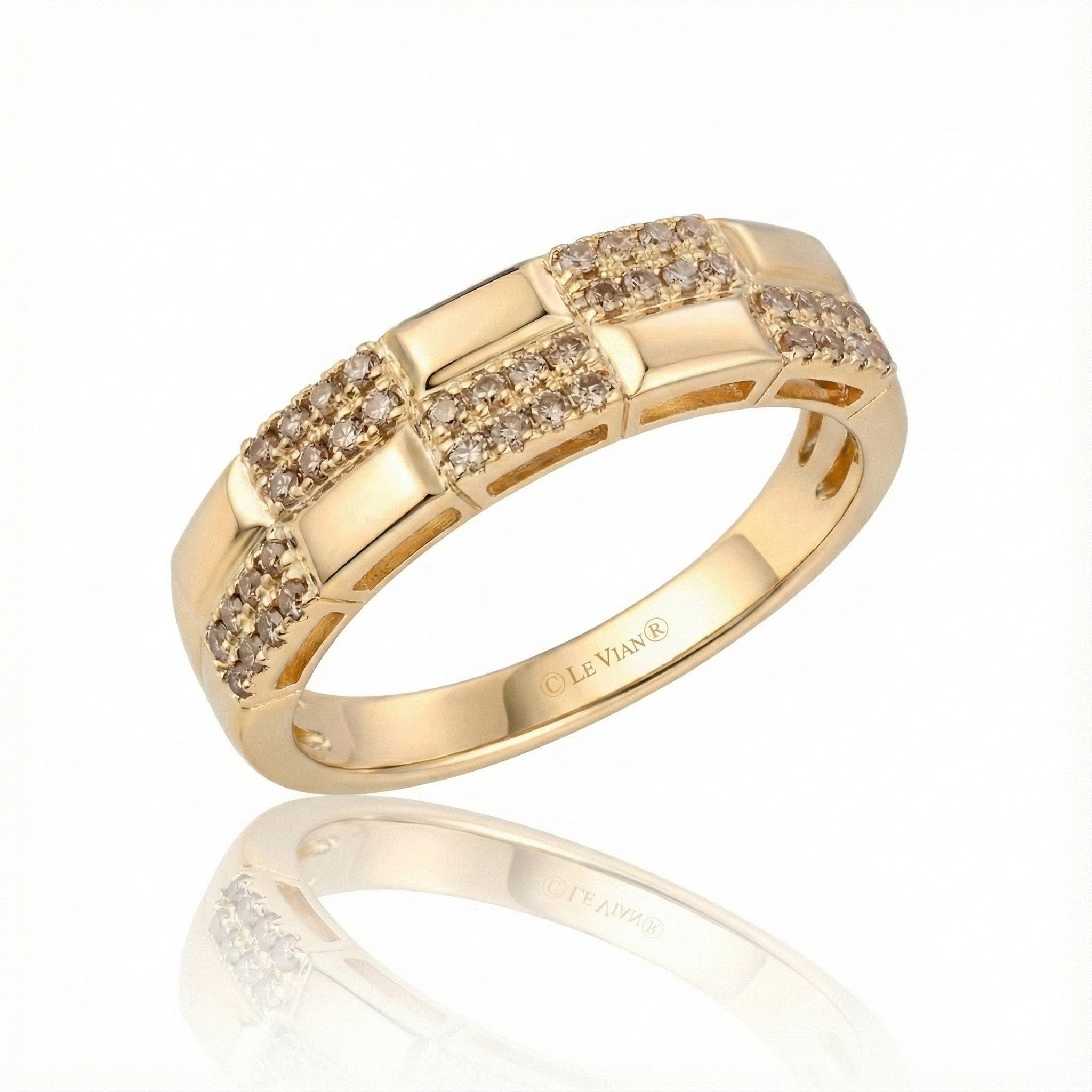 Le Vian® 14K Honey Gold™ Nude Diamond™ Band (1/4 ctw) This modern Le Vian® band features a bold geometric design accented with 1/4 carat of Nude Diamonds™ set into shimmering square stations