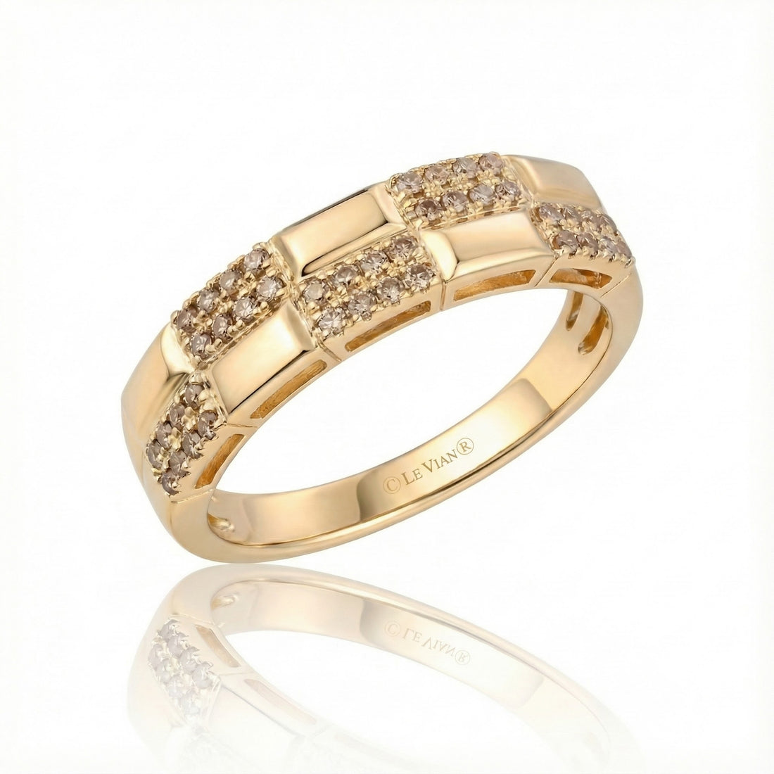 Le Vian® 14K Honey Gold™ Nude Diamond™ Band (1/4 ctw) This modern Le Vian® band features a bold geometric design accented with 1/4 carat of Nude Diamonds™ set into shimmering square stations