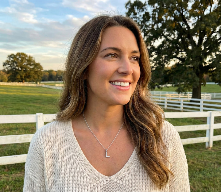 Diamond Initial “L” Pendant | Sterling Silver | 0.05 ctw | 18" | Pavé Initial | - Brownee Jewelers