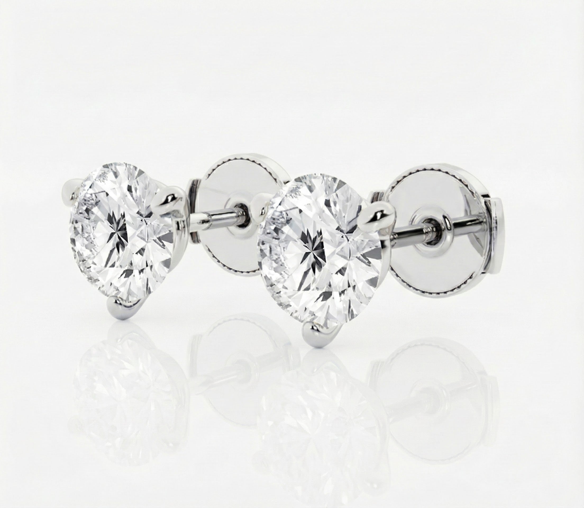 14K White Gold 1.50ctw Lab-Grown Diamond Stud Earrings (3-Prong Martini)