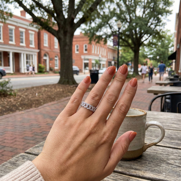Diamond Link Ring | 14K White Gold | 0.41 ctw | Modern Pavé Chain Ring - Brownee Jewelers