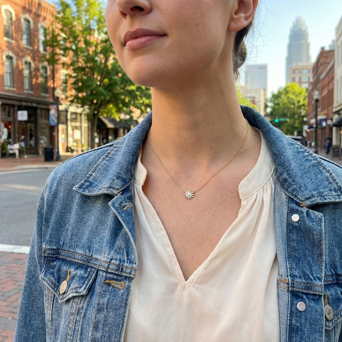 Diamond Starburst Necklace | 14K Yellow Gold | 0.15 ctw | Celestial Pendant Necklace - Brownee Jewelers