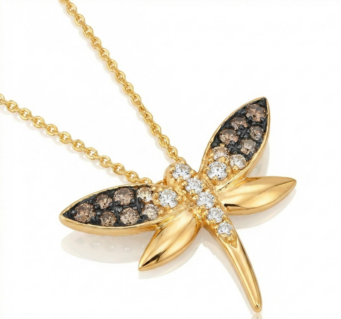 Chocolate Ombre Diamond Bee Pendant | 14K Yellow Gold | 0.34 ctw | Nature-Inspired Necklace - Brownee Jewelers
