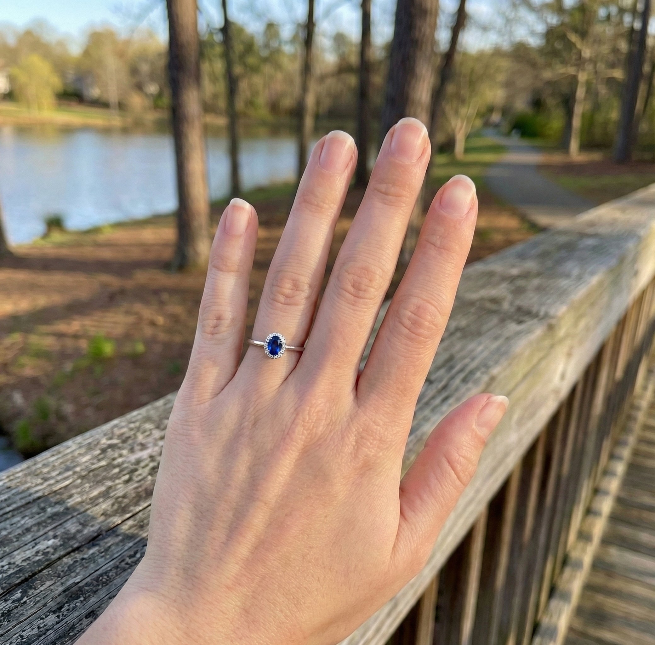 Sapphire & Diamond Halo Ring, 0.07 ctw