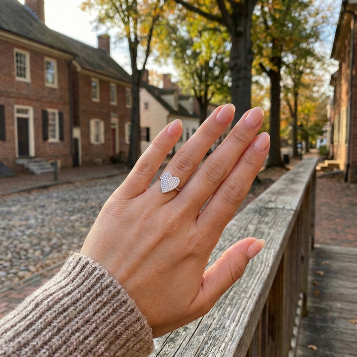 Diamond Pavé Heart Ladies Ring | 14K White Gold | 0.26 ctw | Romantic Fashion Ring - Brownee Jewelers