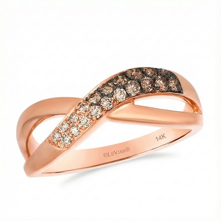 Ombre Chocolate & White Diamond Ring | 0.31 ctw | 14K Rose Gold | Split Shank Twist Band - Brownee Jewelers