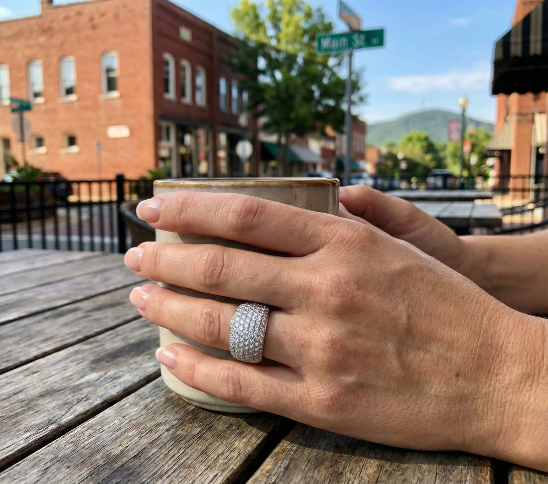 Pavé Diamond Wide Band | 10K White Gold | 2.00 ctw | Statement Ring - Brownee Jewelers