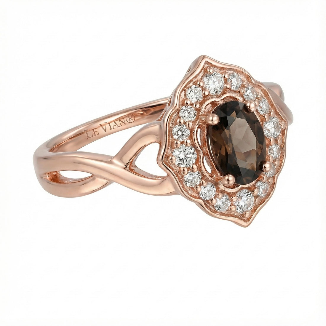 Le Vian® 14K Strawberry Gold® Ring with Chocolate Quartz® & Nude Diamonds™ Warm, elegant, and beautifully detailed, this Le Vian® ring showcases a rich 3/8 ct. Chocolate Quartz® framed by a sparkling halo of 1/5 cts. Nude Diamonds™