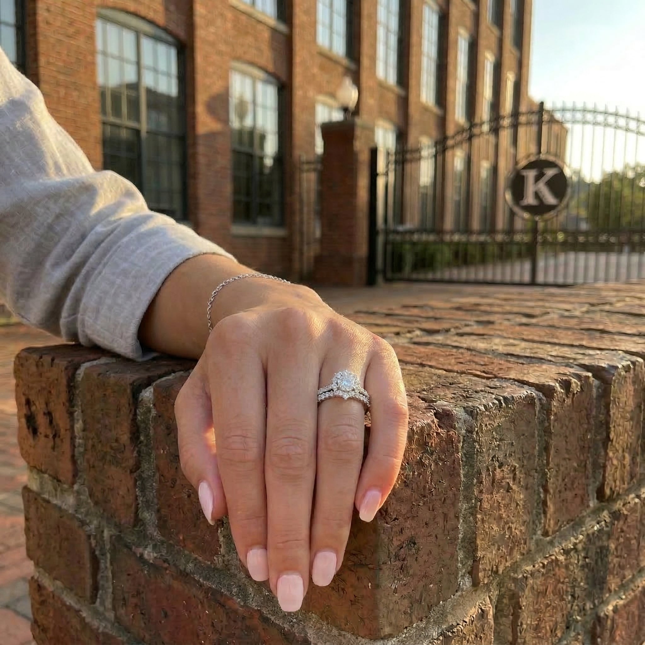 Round Lab-Grown Diamond Halo Bridal Ring Set | 14K White Gold | Engagement Ring Set | 0.51 ct Center - Brownee Jewelers