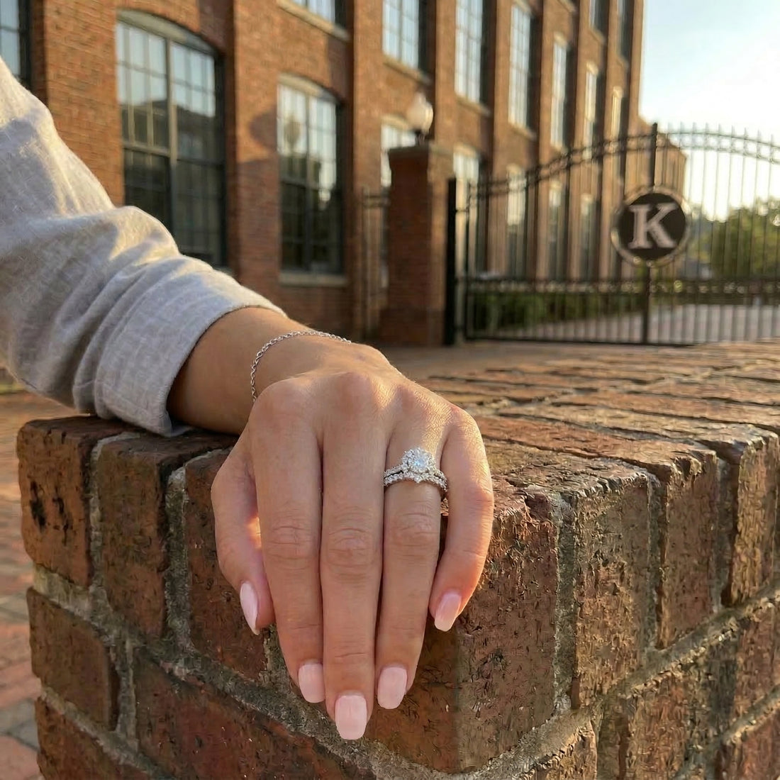 Round Lab-Grown Diamond Halo Bridal Ring Set | 14K White Gold | Engagement Ring Set | 0.51 ct Center - Brownee Jewelers