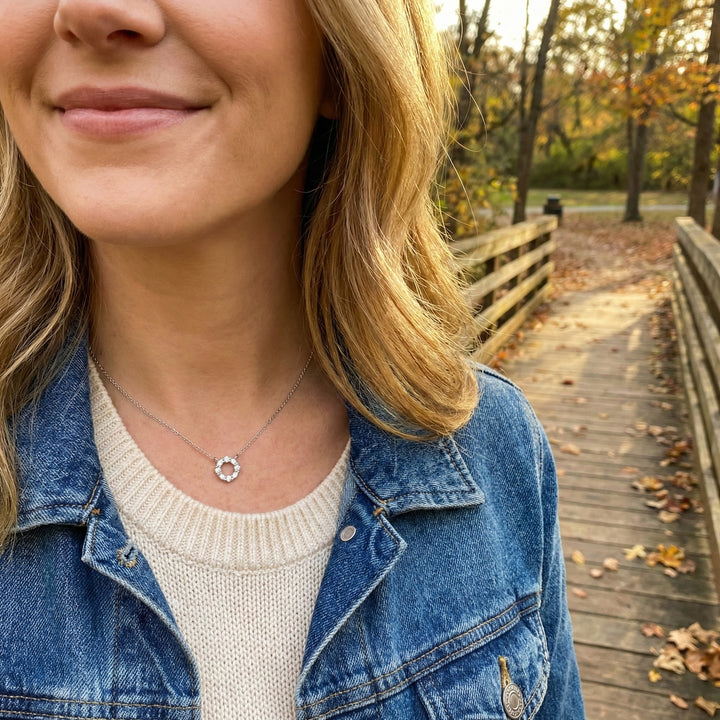 Diamond Circle Pendant Necklace | 14K White Gold | Timeless Halo Necklace - Brownee Jewelers