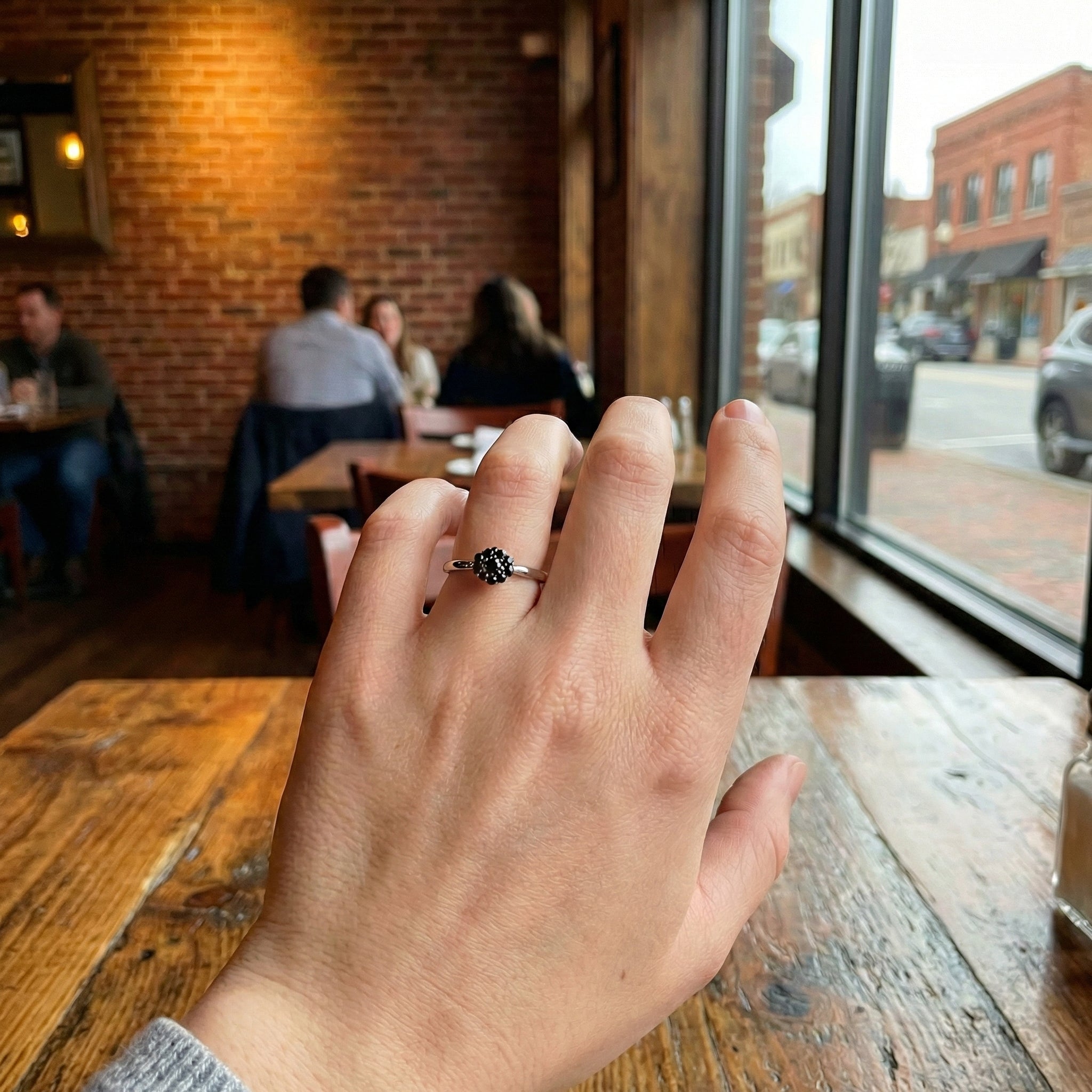 Treated Black Diamond Floral Ring