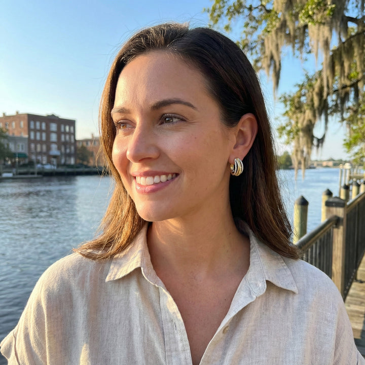 Diamond Ribbed Bridge Hoop Earrings