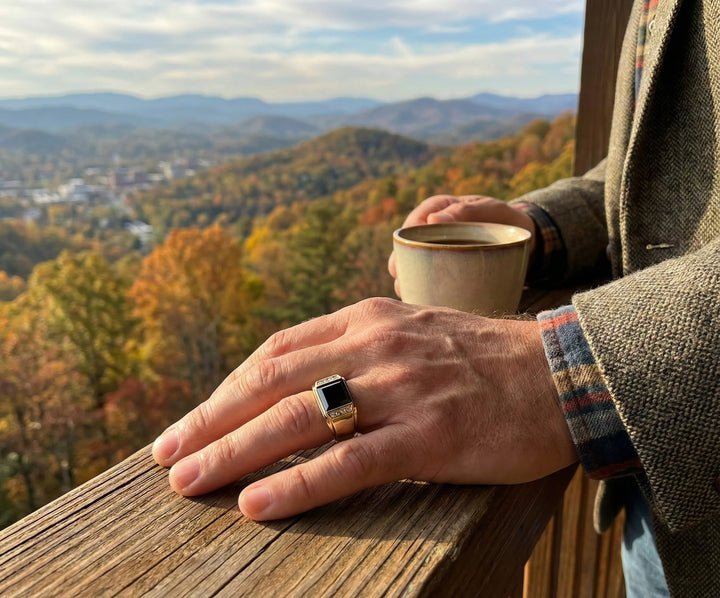 10K Yellow Gold Square Black Onyx & Diamond Gentlemen’s Ring – Size 10