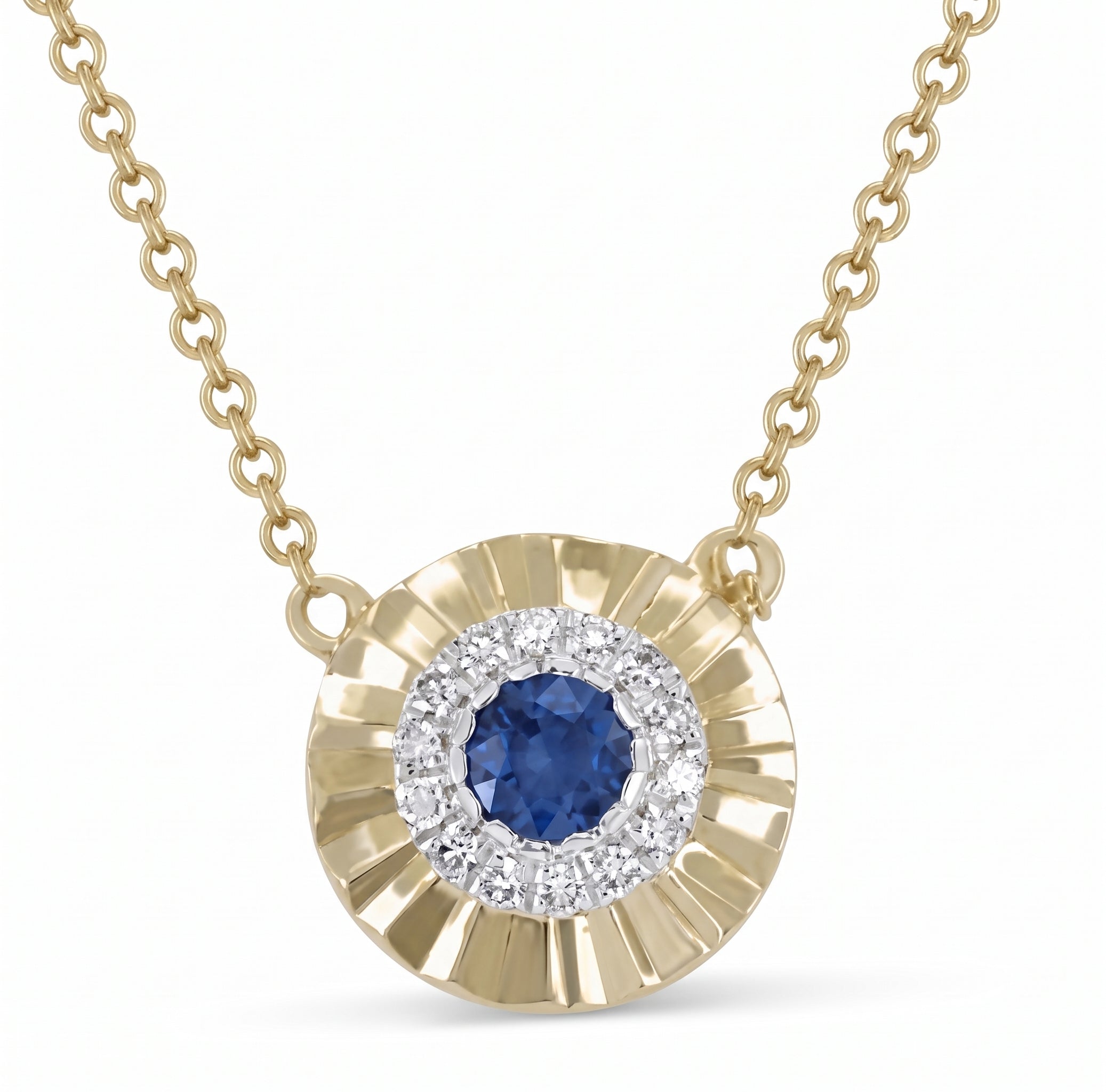 14KT YELLOW GOLD SAPPHIRE AND DIAMOND NECKLACE 