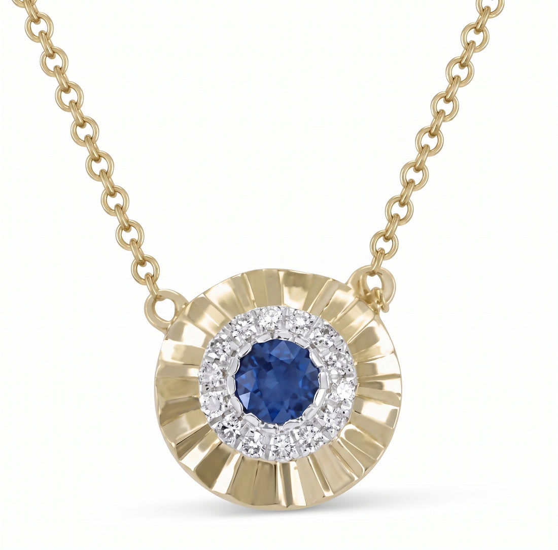 14KT YELLOW GOLD SAPPHIRE AND DIAMOND NECKLACE 