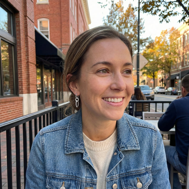 Diamond Oval Link Drop Earrings