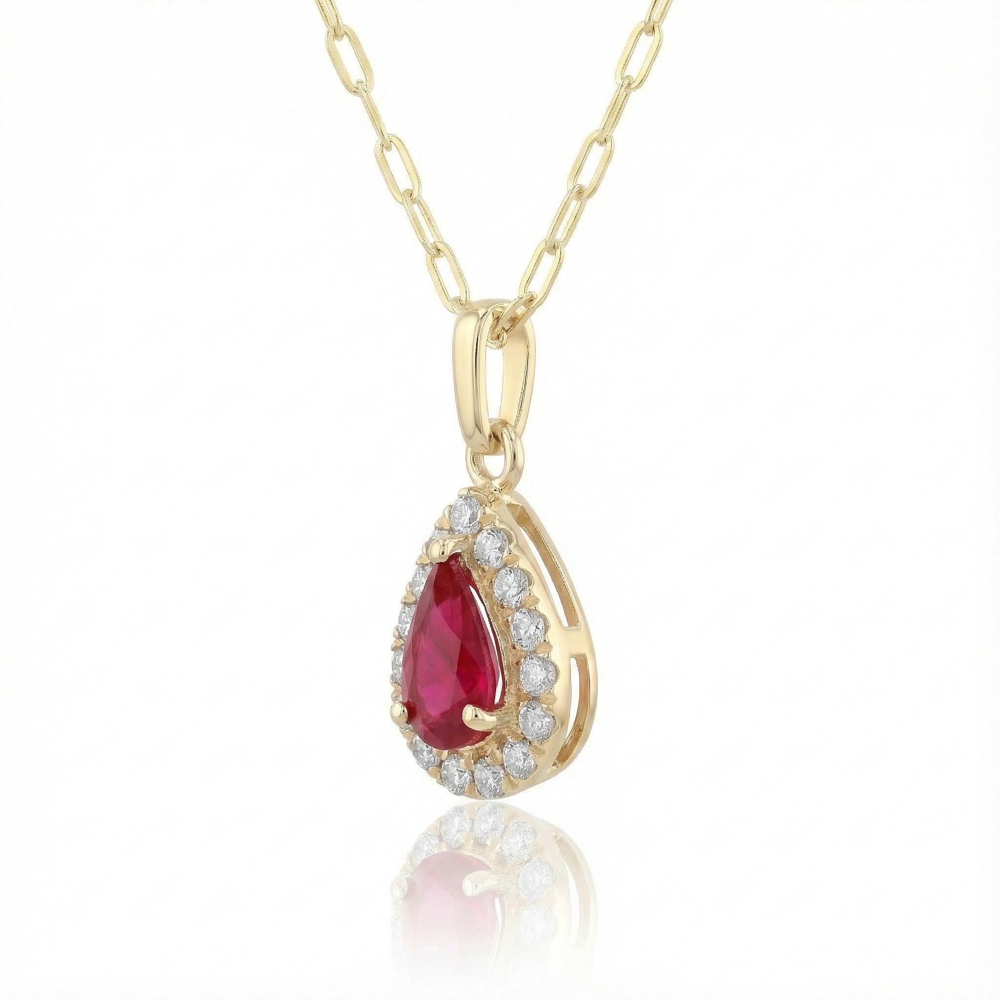 Ruby & Diamond Halo Pendant | 14K Yellow Gold | 0.15 ctw - Brownee Jewelers