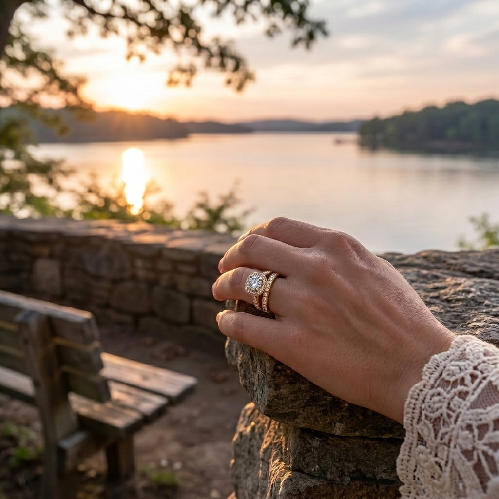 Round Diamond Halo Bridal Set | 14K Yellow Gold | Diamond Engagement Ring & Wedding Band Set | 0.70 CT Center Diamond - Brownee Jewelers