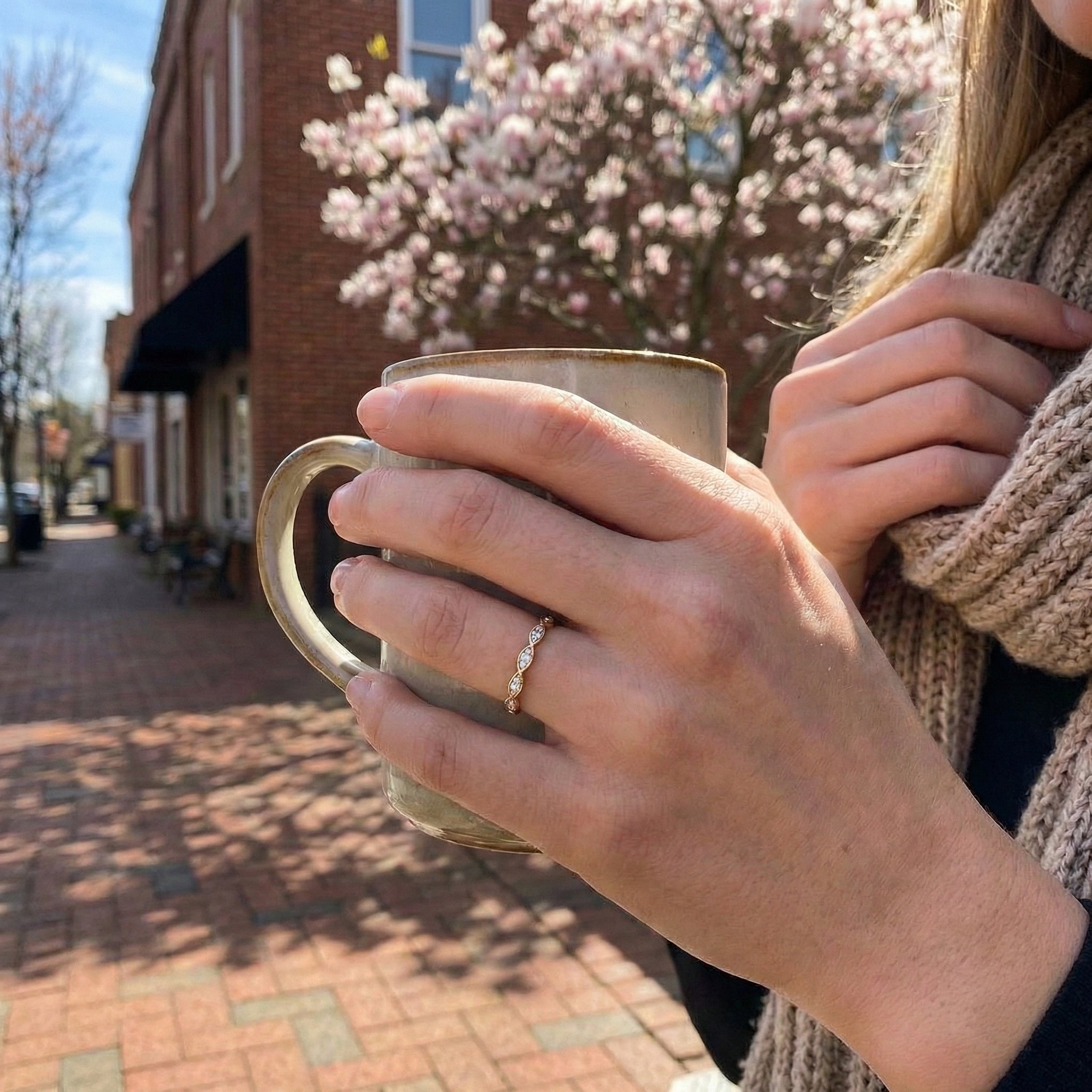 Soak In The Sea Breeze | Diamond Marquise-Set Stackable Ring | Gold Plated / Sterling Silver | Size 6 Band Ring - Brownee Jewelers