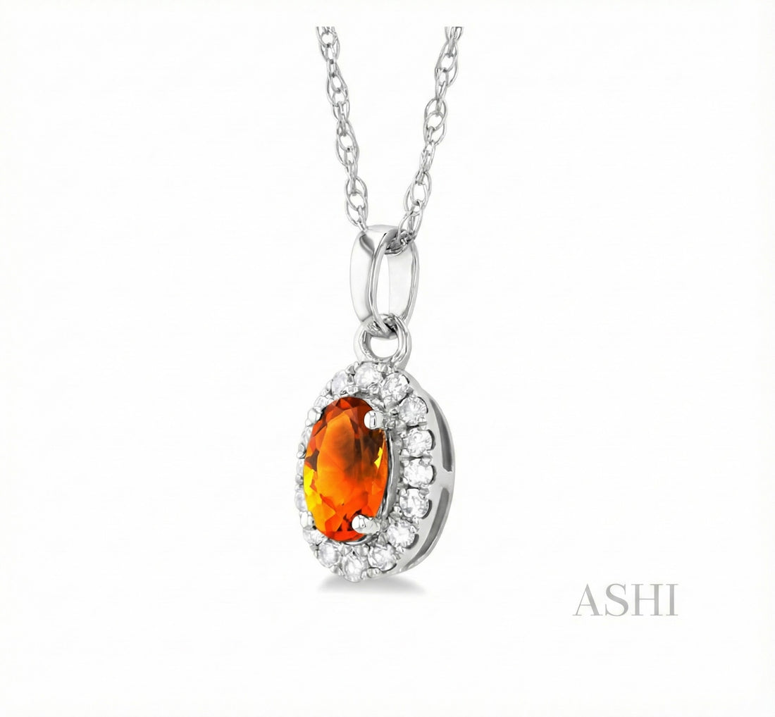 Citrine & Diamond Halo Pendant, 0.07 ctw