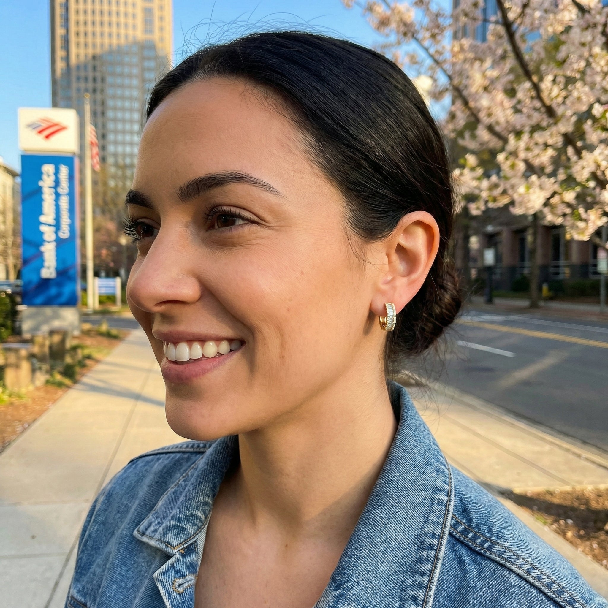 Diamond Baguette Huggie Earrings | 14K Yellow Gold | 0.49 ctw | Hinged Hoop Earrings - Brownee Jewelers