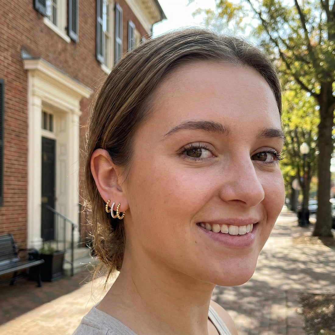 Chart Your Course Hoop Earrings | Gold Plated / Sterling Silver | Beaded & Pavé Hoop Earrings - Brownee Jewelers