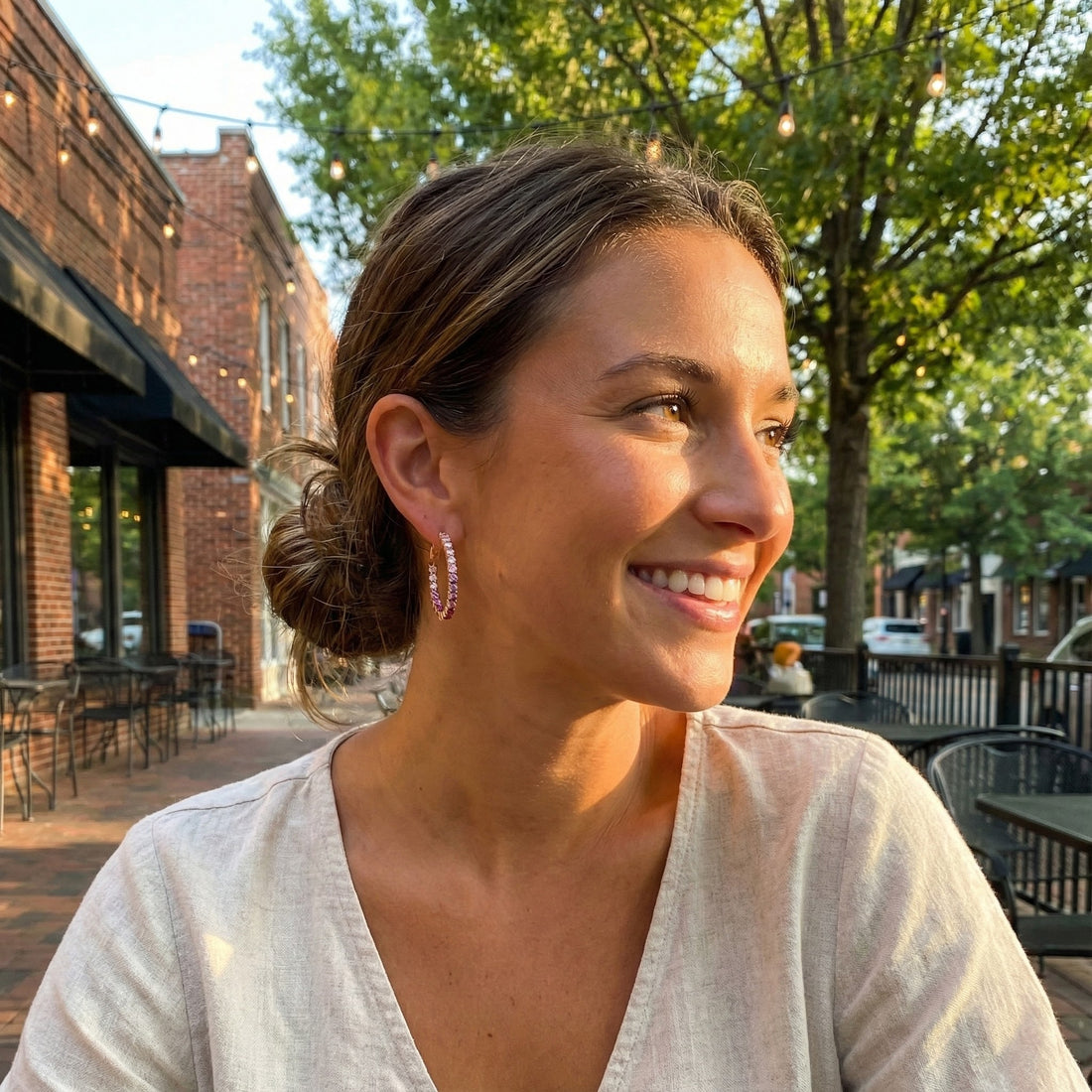 Pink & White Ombré Sapphire Hoop Earrings | 14K Rose Gold | 1.91 ctw | Graduated Color Hoops - Brownee Jewelers