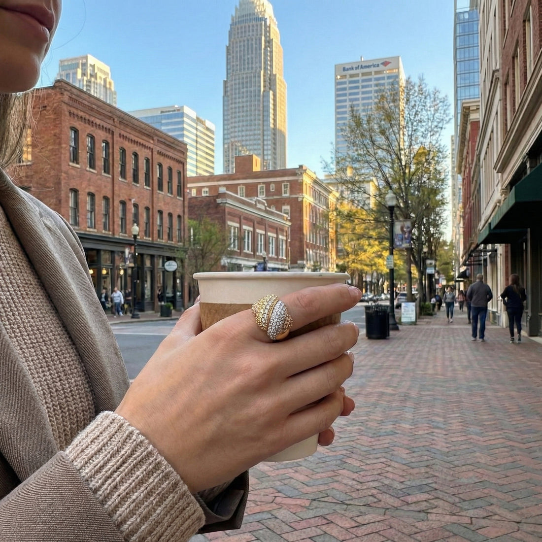 Multi-Tone Diamond Ring | Platinum & 18K Yellow/Rose Gold | Pavé Diamond Statement Ring - Brownee Jewelers