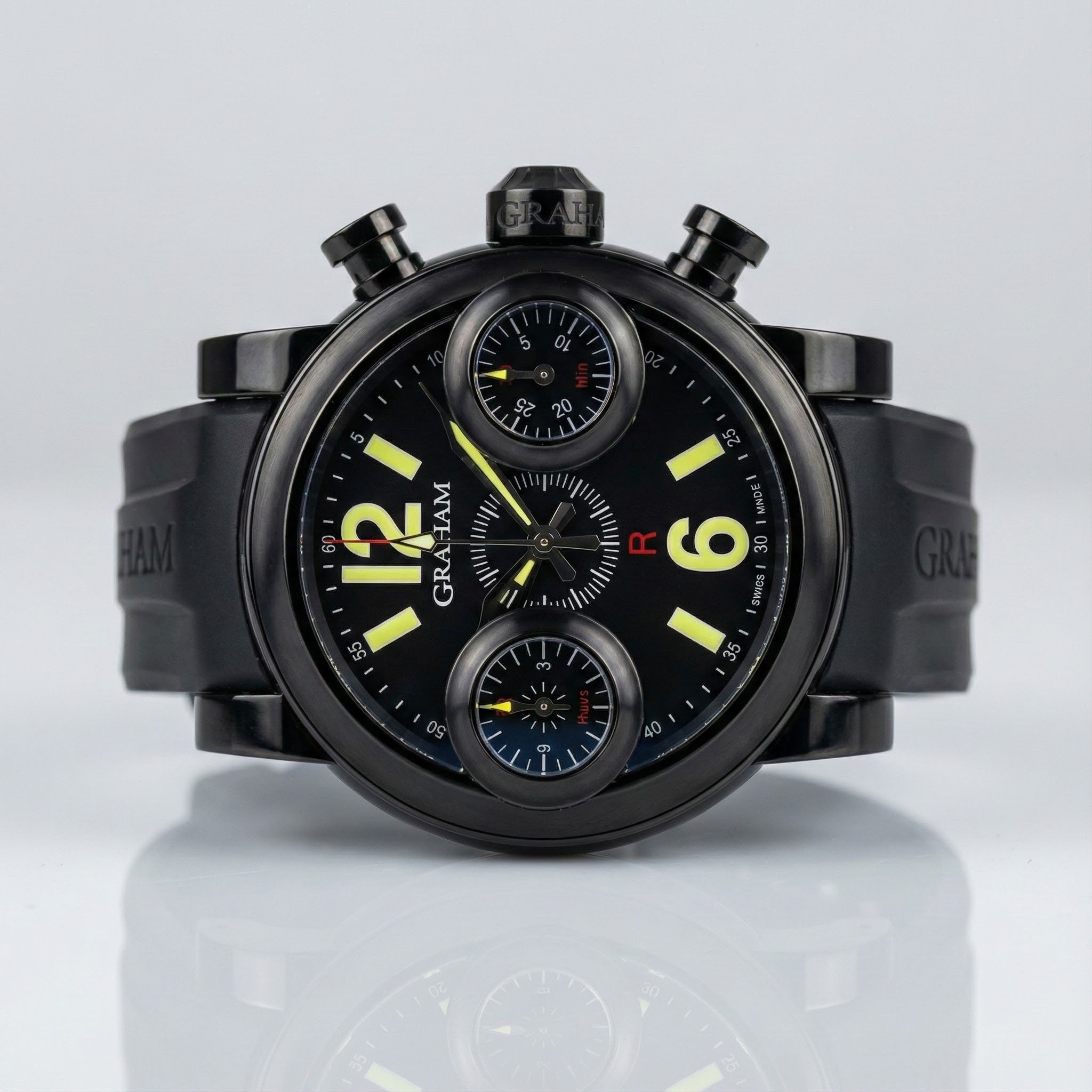Swordfish Chronograph "Black Knight" Watch | Graham | Black PVD Steel | 46mm Case | Black Dial & Rubber Strap | Ref. 2SWASB | Pre-Owned - Brownee Jewelers
